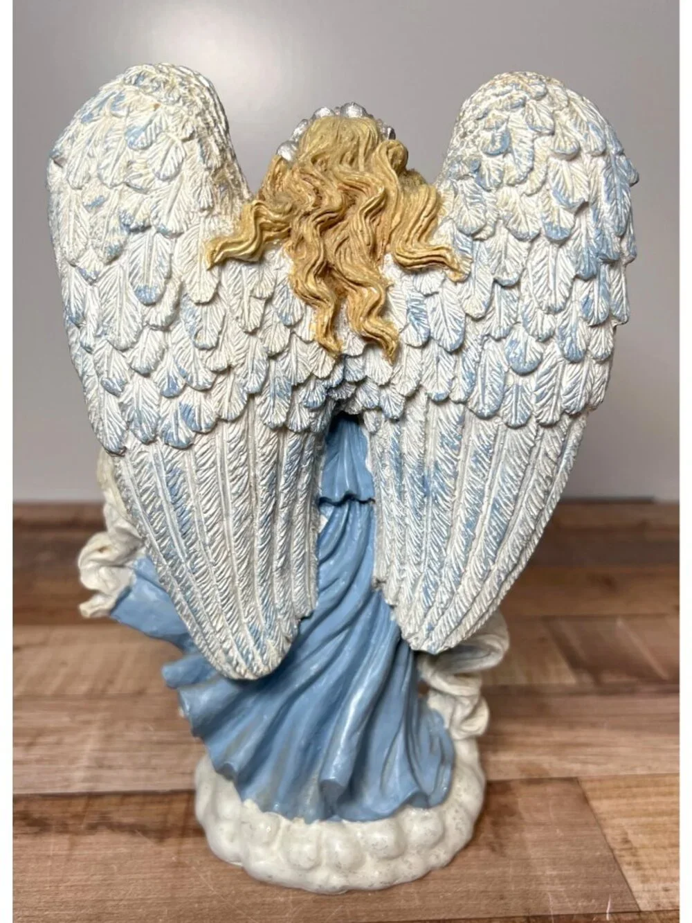 Christmas Angel Figurine With Dove & Flowers In Blue Dress